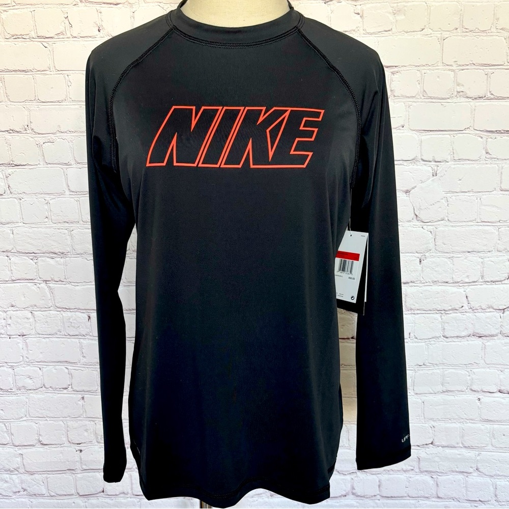 NIKE Standard Long Sleeve Rashguard UPF 40+ Black Swim Shirt--L
